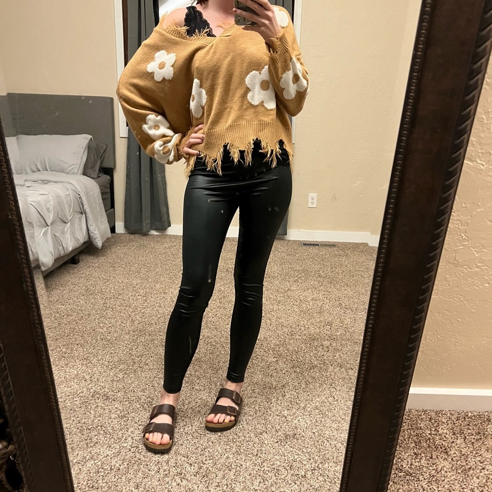 Macys brown / golden floral sweater (L) off the shoulder sweater
